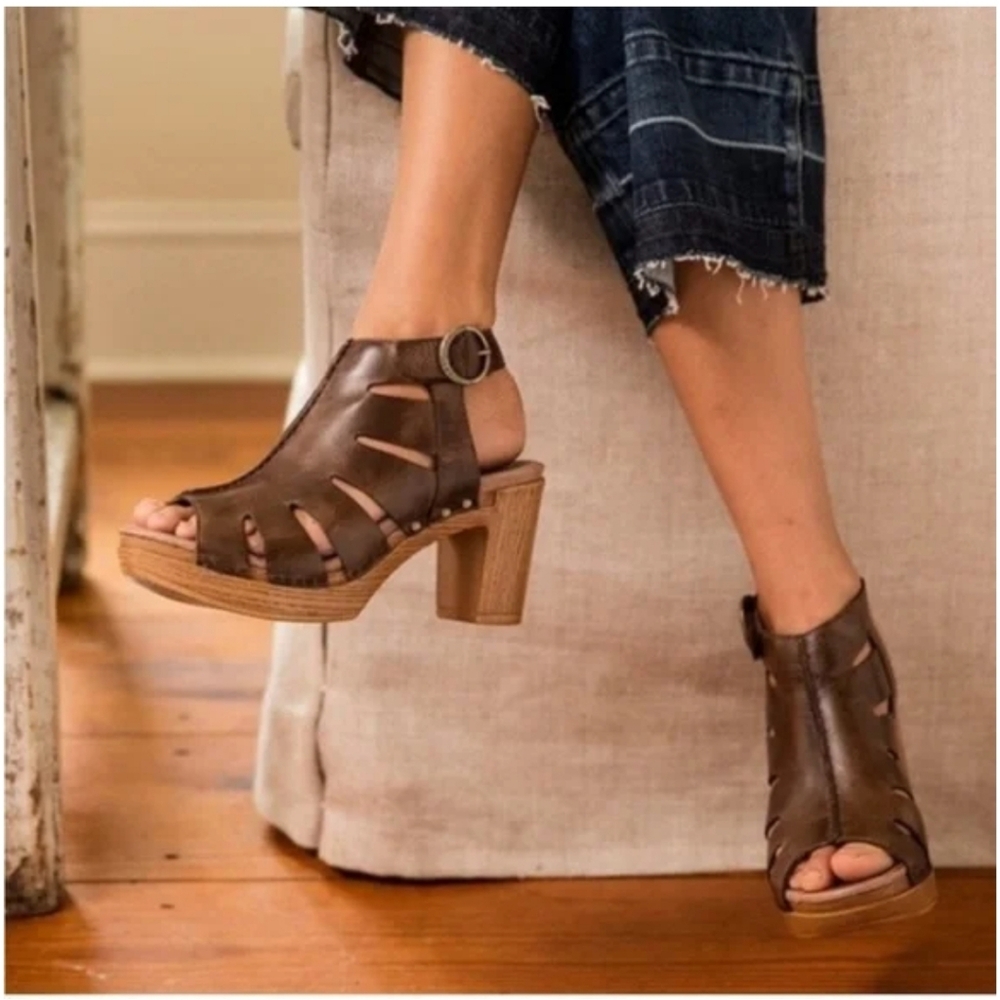Dansko Brown Cutout Leather Clog Sandal Heels